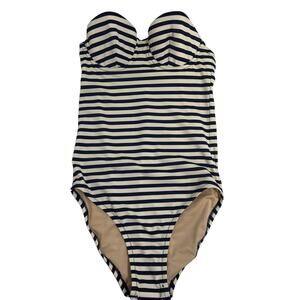 J Crew Womens Size 2 Swimwear 1 Piece Navy Blue White Sailor Stripe Coastal NWT